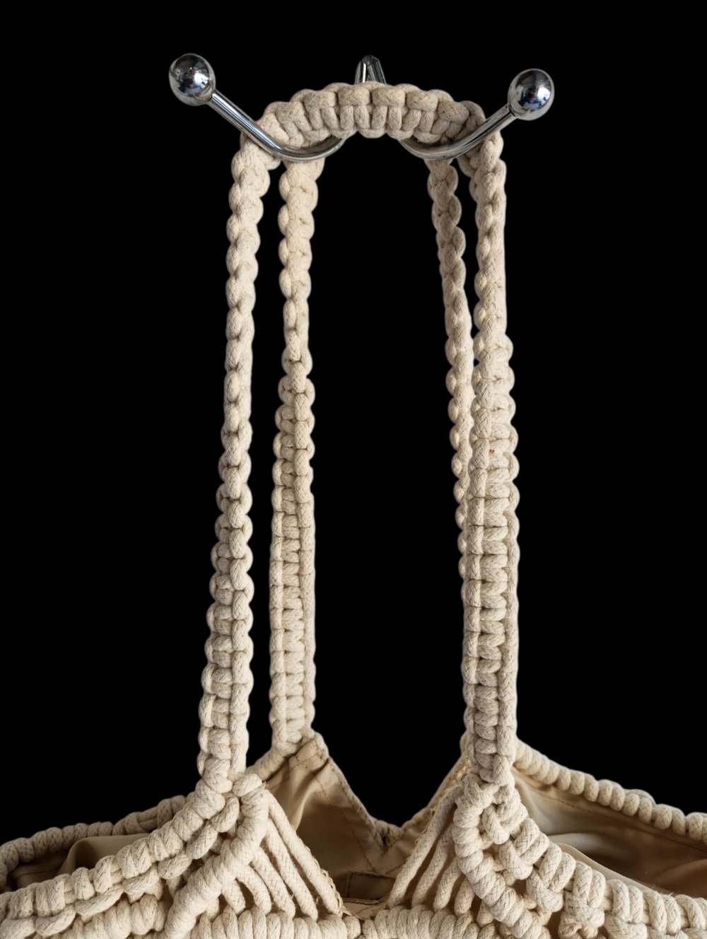C&C California Woven Crochet Macrame Tote Cream Shoulder Bag Boho Open Weave - Picture 3 of 15
